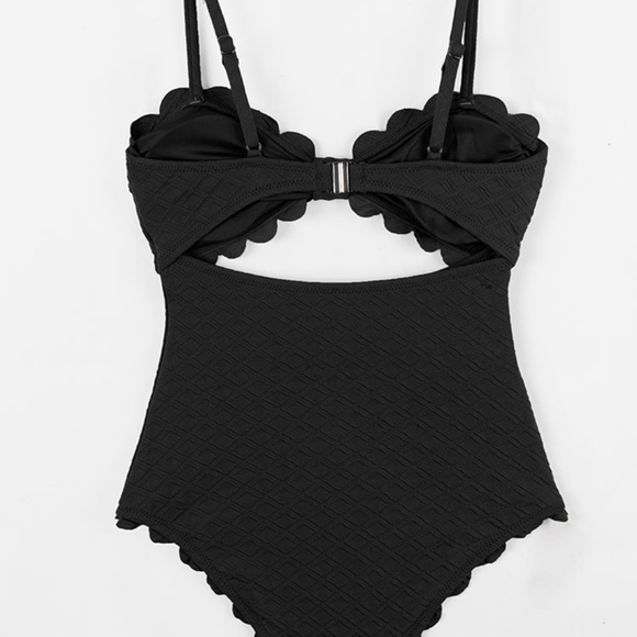 Black Knotted Scalloped One Piece Swimsuit - Picture 3 of 7